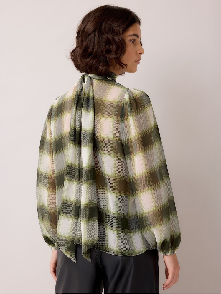 Ro&Zo Green Check High Neck Chiffon Blouse - Image 6 of 6