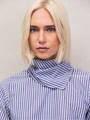 Ro&Zo Blue Stripe Tie Up Neck Cotton Blouse - Image 4 of 6