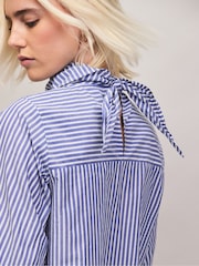 Ro&Zo Blue Stripe Tie Up Neck Cotton Blouse - Image 5 of 6