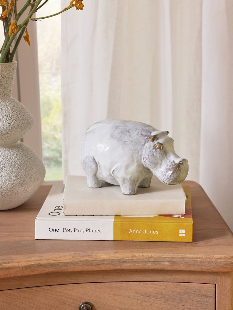 Grey Ceramic Hippo Ornament - Image 1 of 4