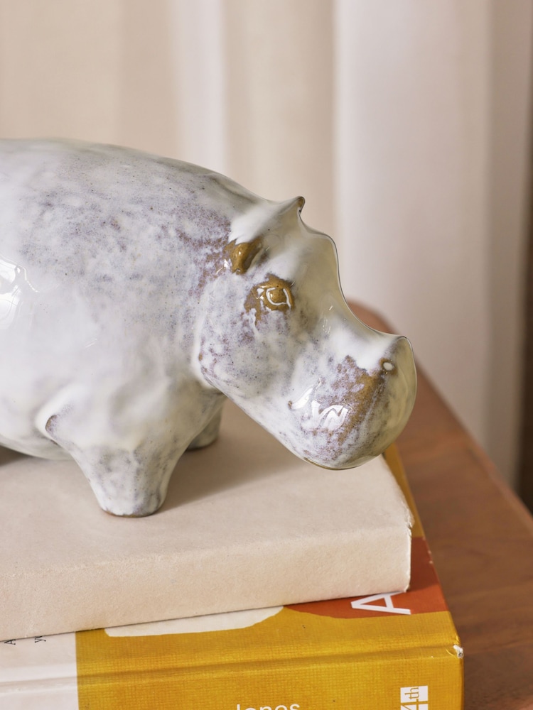 Grey Ceramic Hippo Ornament - Image 2 of 4