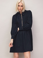 Ro&Zo Blue Denim Zip Front Mini Dress - Image 1 of 6