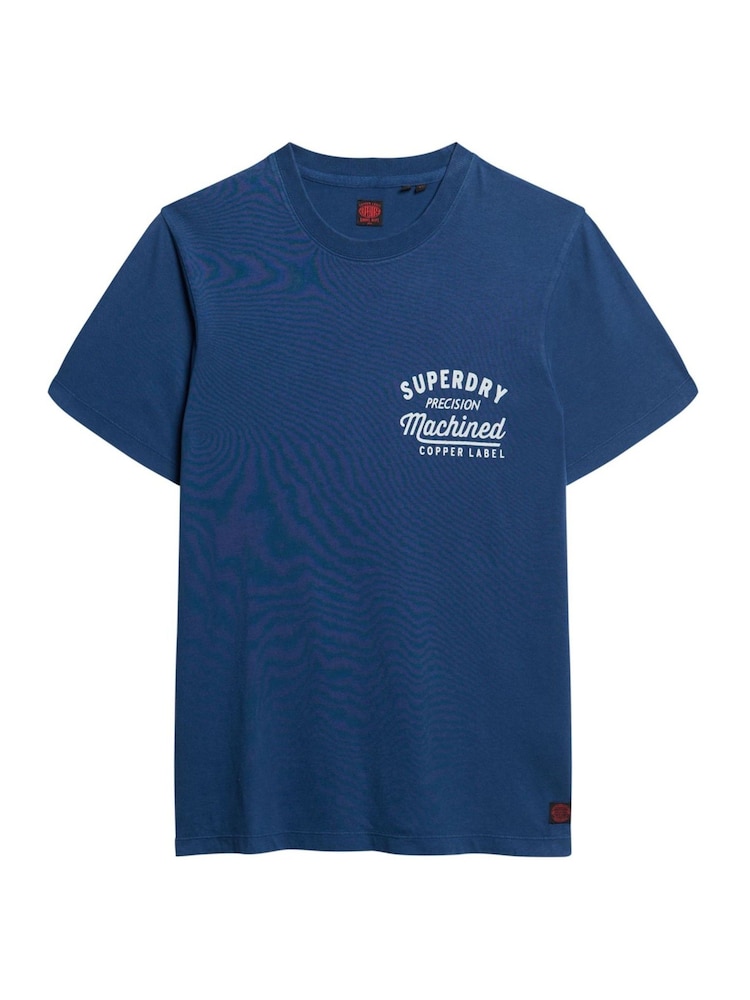 Superdry Mid Blue Copper Label Chest 100% Cotton Graphic T-Shirt - Image 2 of 3 Superdry Mid Blue Copper Label Chest 100% Cotton Graphic T-Shirt - Image 2 of 3