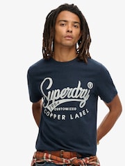 Superdry Black Blue Grit 100% Cotton Copper Label Workwear T-Shirt - Image 1 of 5