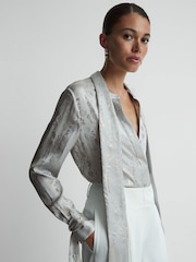 Reiss Silver Palma Premium Metallic Removable Tie Detail Blouse - Image 1 of 6