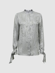 Reiss Silver Palma Premium Metallic Removable Tie Detail Blouse - Image 2 of 6