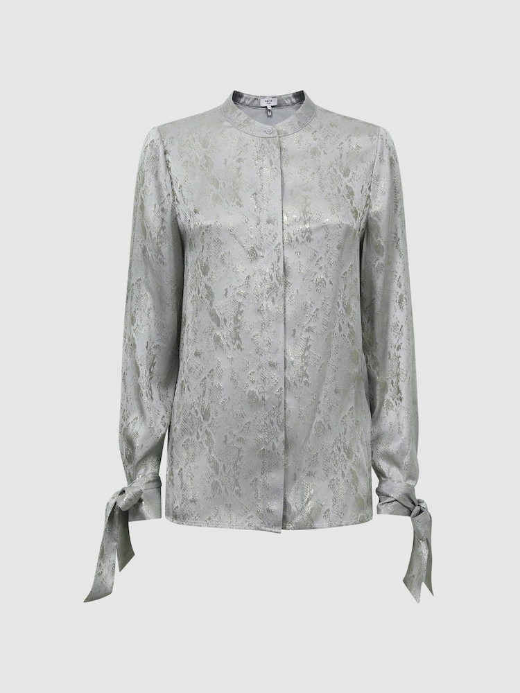 Reiss Silver Palma Premium Metallic Removable Tie Detail Blouse - Image 2 of 6