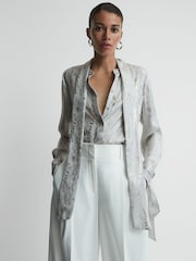 Reiss Silver Palma Premium Metallic Removable Tie Detail Blouse - Image 4 of 6