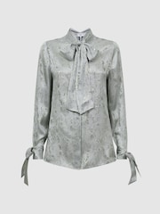Reiss Silver Palma Premium Metallic Removable Tie Detail Blouse - Image 6 of 6