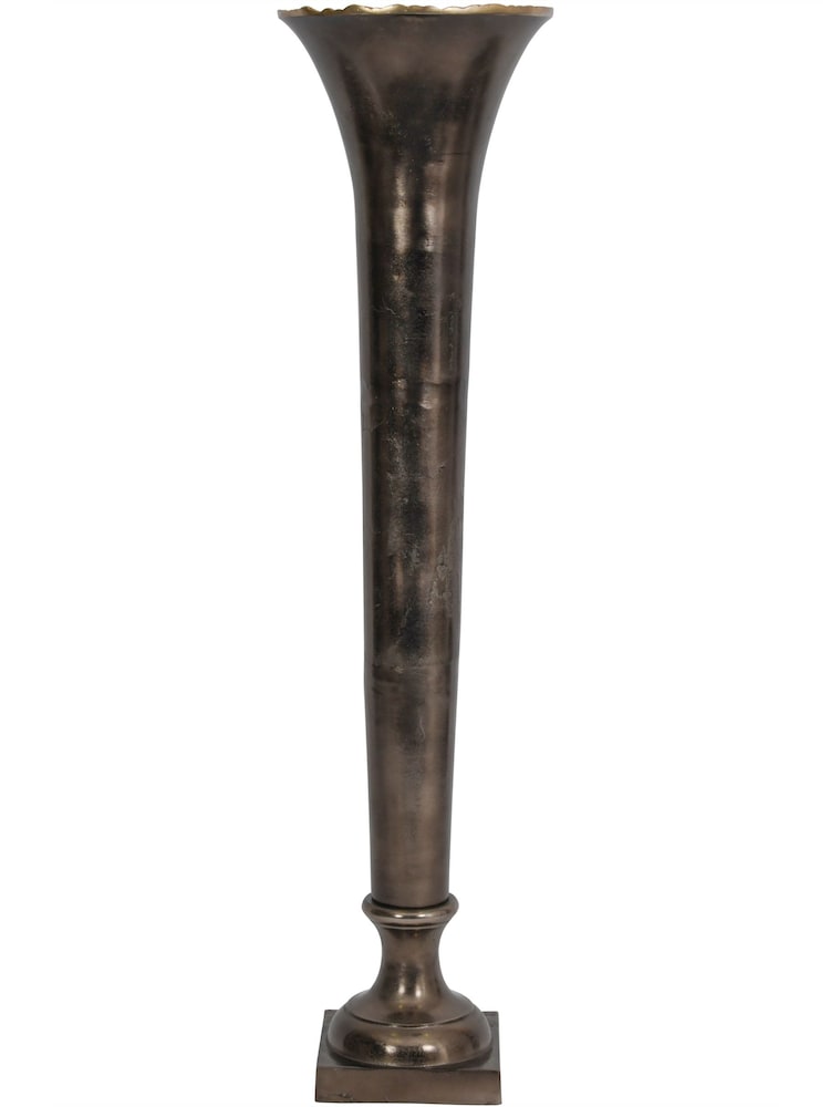 Libra Interiors Pewter Grey Merapi Lava Large Trumpet Vase - Image 2 of 4