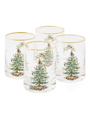 Spode Set of 4 Clear Christmas Tree Lowball Glasses - Image 2 of 2