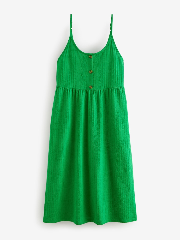 Green Button Down 100% Cotton Cami Summer Dress - Image 2 of 3
