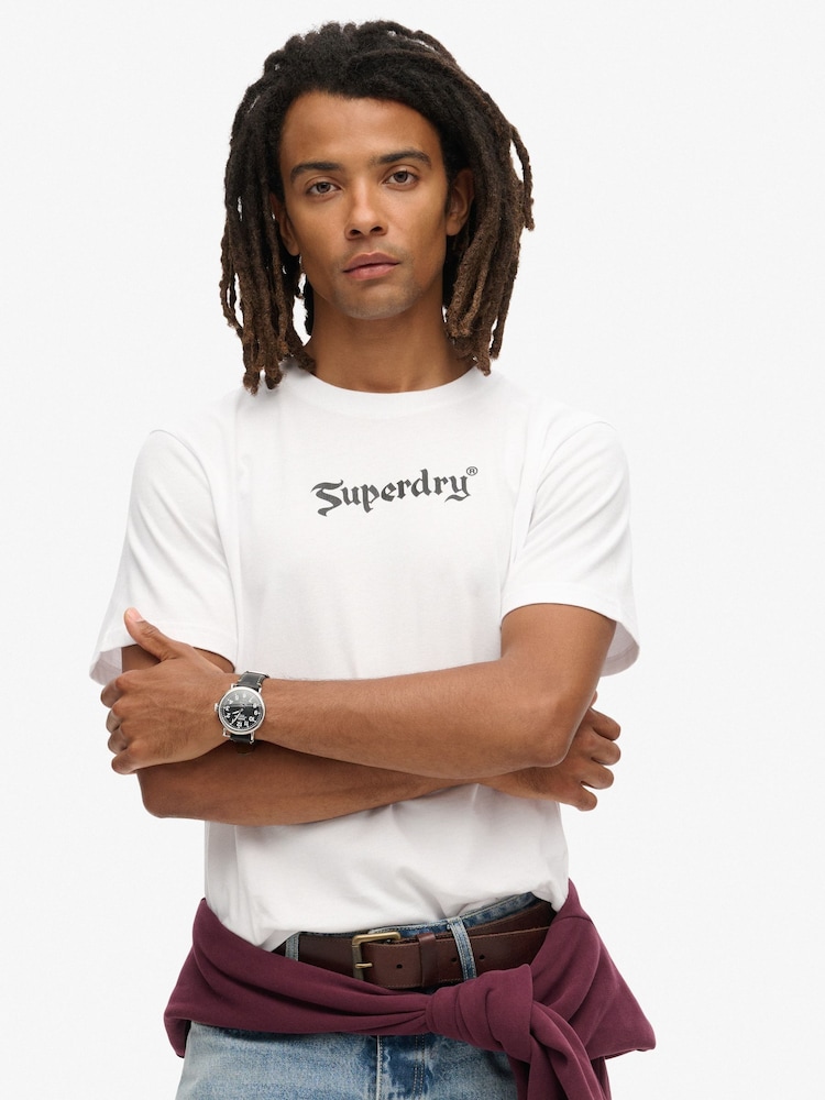 Superdry White 100% Cotton Retro Rock Graphic T-Shirt - Image 1 of 6