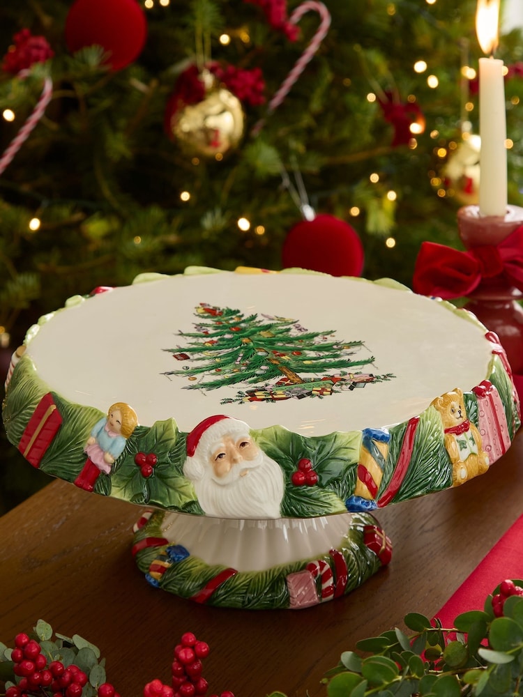 Spode White Christmas Memories Footed Cake Plate - Image 1 of 3 Spode White Christmas Memories Footed Cake Plate - Image 1 of 3
