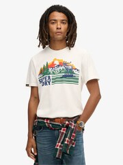 Superdry White 100% Cotton Outdoor Graphic Stripe T-Shirt - Image 1 of 5