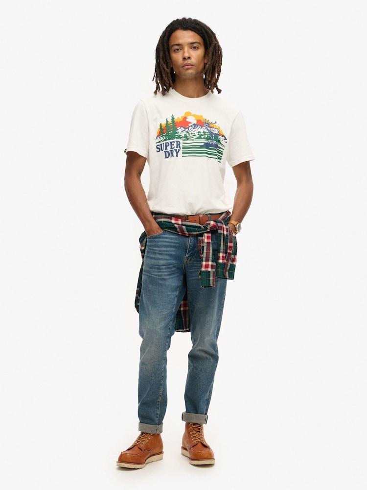 Superdry White 100% Cotton Outdoor Graphic Stripe T-Shirt - Image 2 of 5