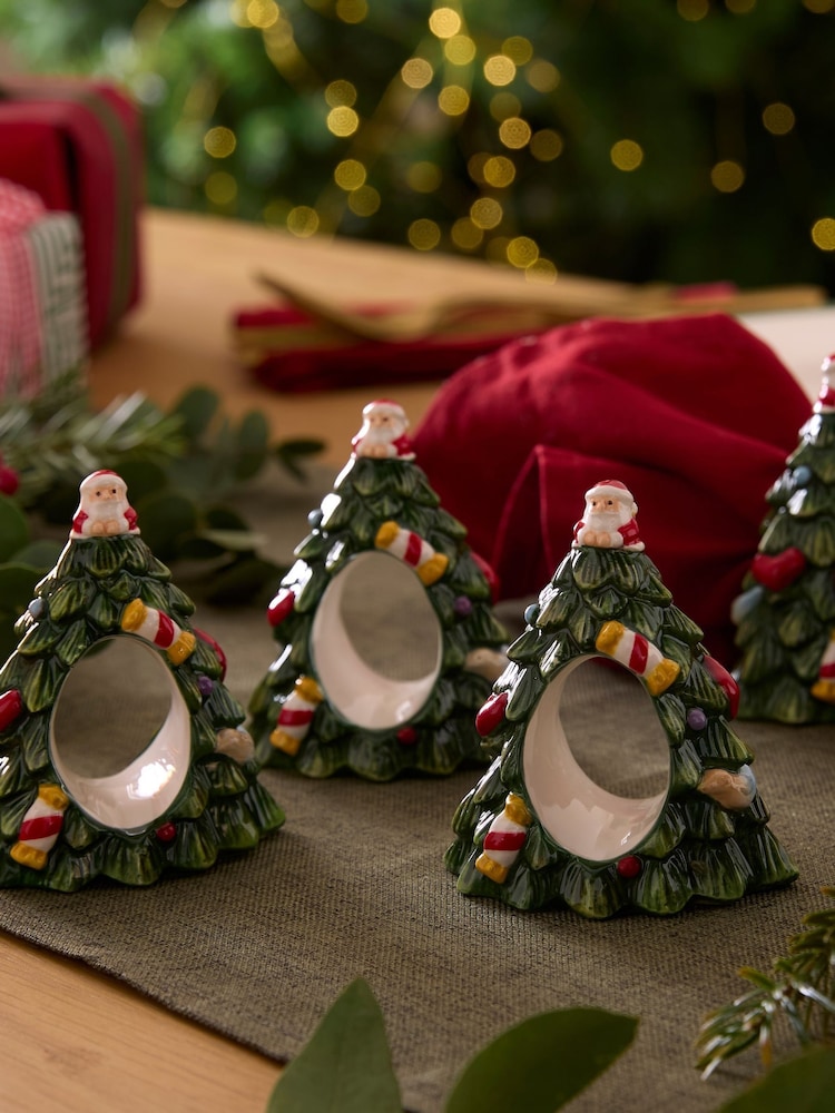 Spode Set of 4 White Christmas Tree Napkin Rings - Image 1 of 2 Spode Set of 4 White Christmas Tree Napkin Rings - Image 1 of 2