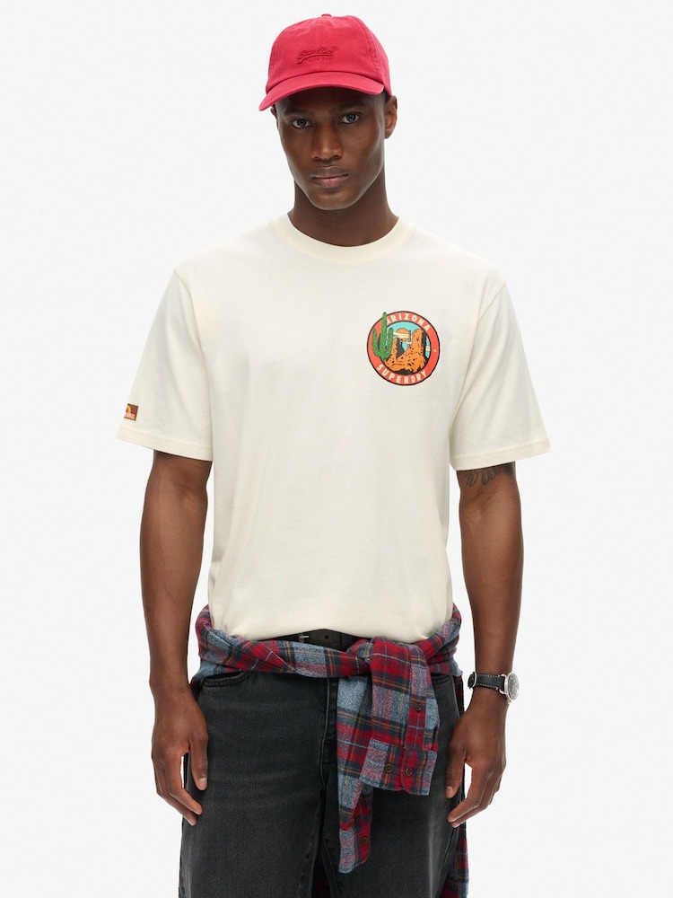 Superdry White 100% Cotton Travel Postcard Chest T-Shirt - Image 1 of 5
