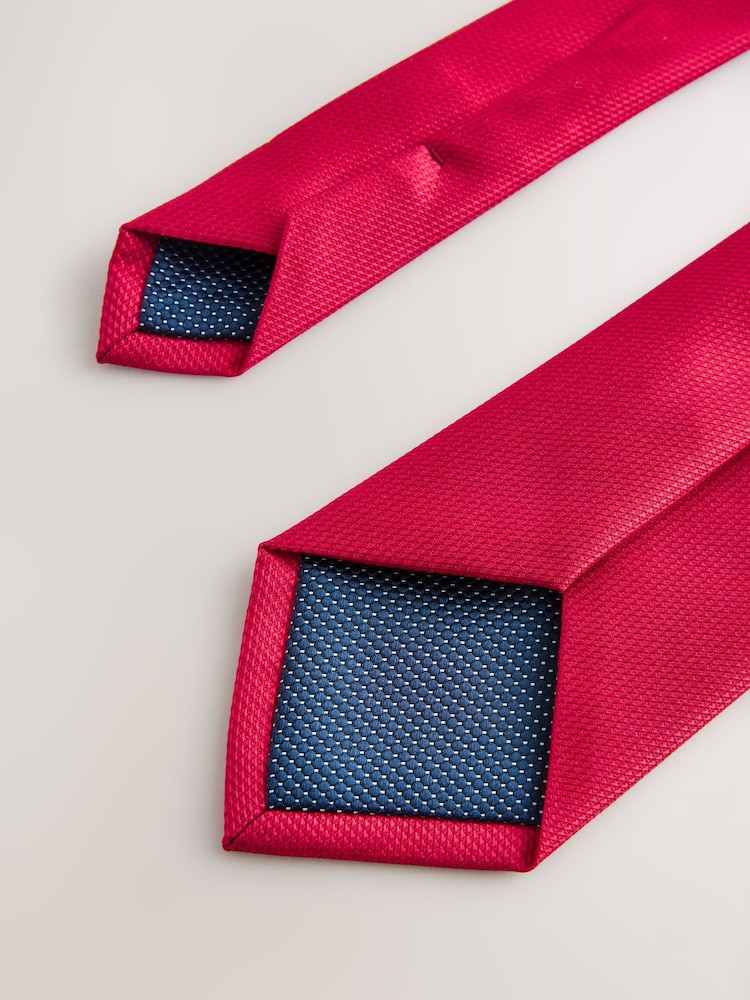 Bright Red Slim Textured Tie - Image 3 of 3 Bright Red Slim Textured Tie - Image 3 of 3