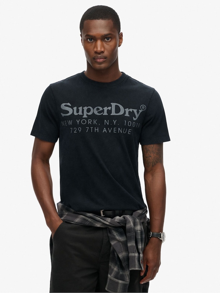Superdry Black 100% Cotton Tonal Venue Logo T-Shirt - Image 1 of 5