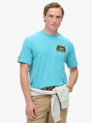 Superdry Maui Blue 100% Cotton Travel Postcard Chest T-Shirt - Image 1 of 5