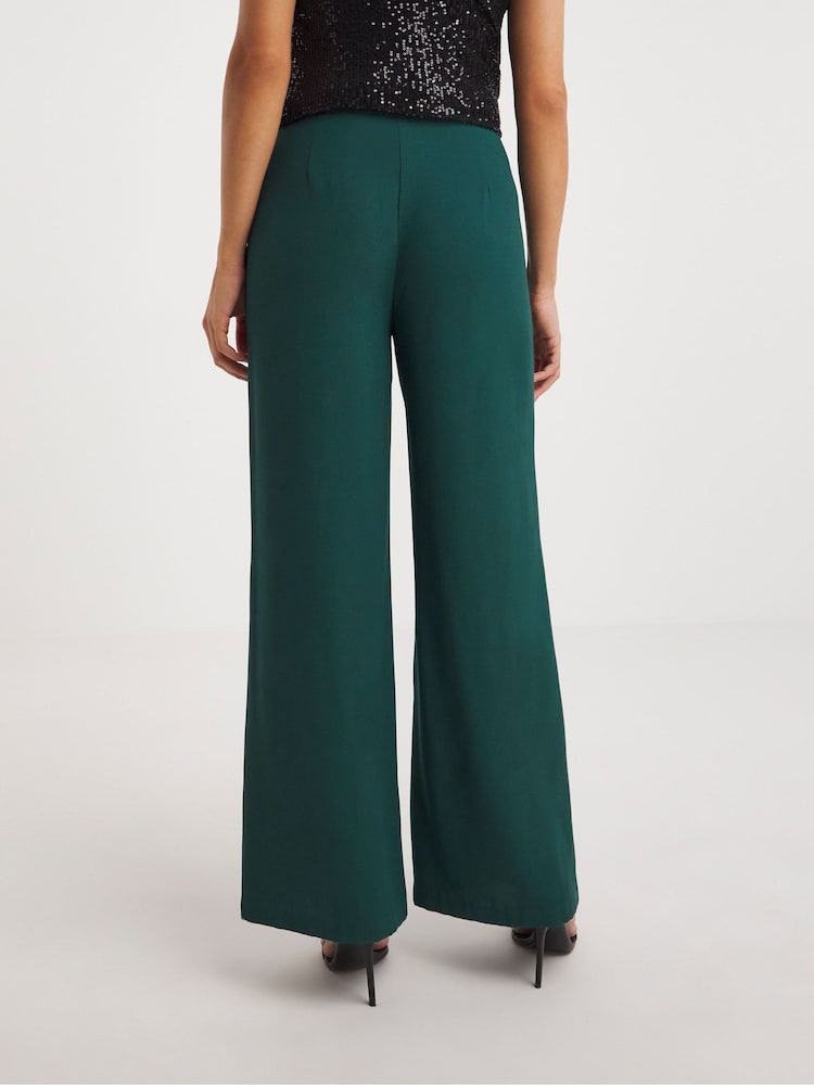 JD Williams Green Petrol Magisculpt Satin Back Wide Leg Trousers - Image 2 of 4