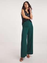 JD Williams Green Petrol Magisculpt Satin Back Wide Leg Trousers - Image 3 of 4