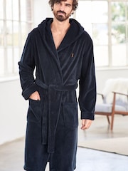 Navy Blue Supersoft Hooded Dressing Gown - Image 1 of 5