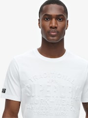 Superdry Winter White 100% Cotton Embossed Logo Graphic T-Shirt - Image 3 of 6