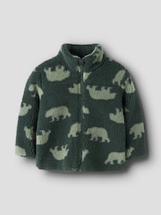 Name It Green Bear Printed Teddy Fleece Jacket - Image 1 of 2