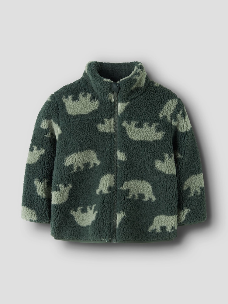 Name It Green Bear Printed Teddy Fleece Jacket - Image 1 of 2