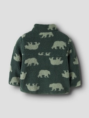 Name It Green Bear Printed Teddy Fleece Jacket - Image 2 of 2