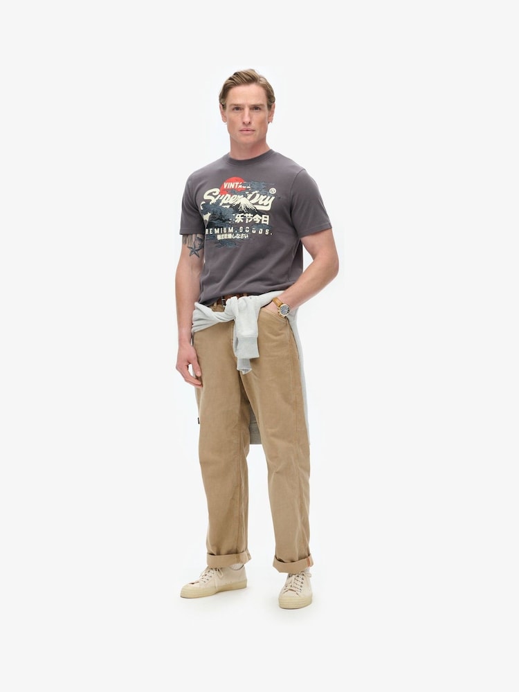 Superdry Dark Grey 100% Cotton Tokyo Graphic T-Shirt - Image 2 of 5