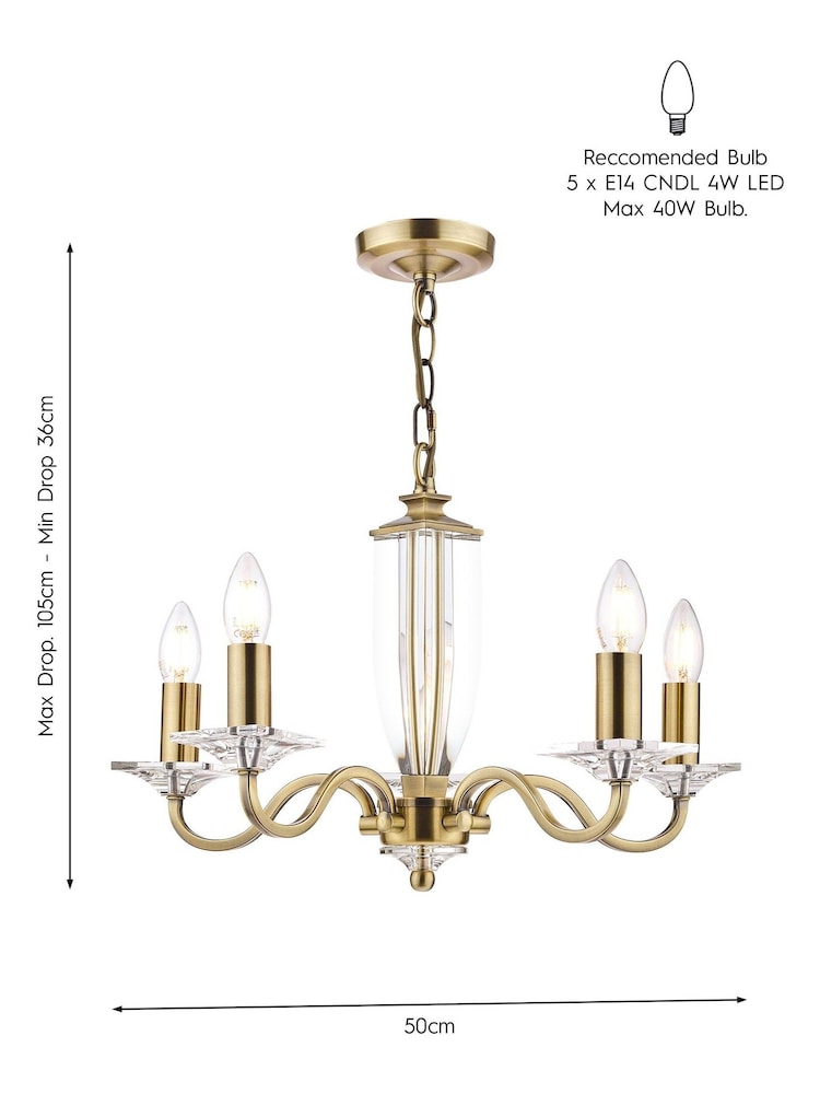 Laura Ashley Brass Carson Cut Glass 5 Light Chandelier Ceiling Light - Image 5 of 5