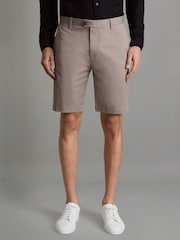 Marrón seta - Reiss Wicket Cotton Chino Shorts with Stretch - Imagen 1 de 6