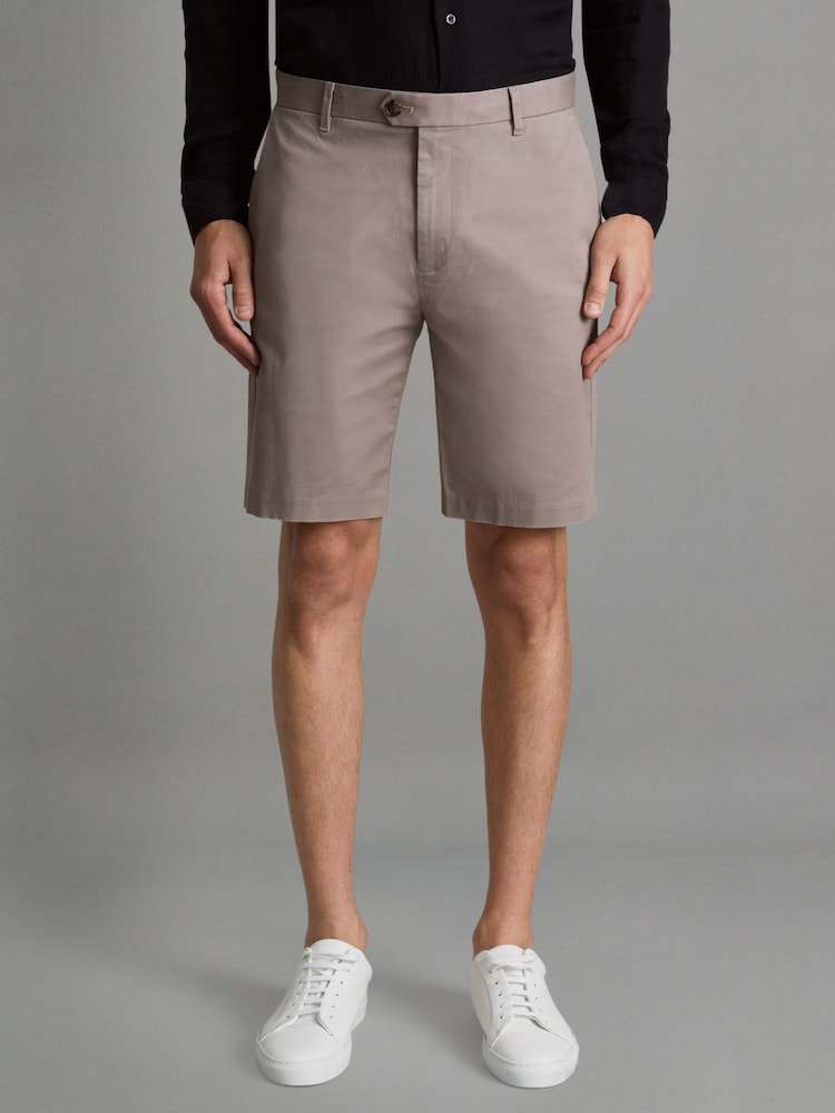Marrón seta - Reiss Wicket Cotton Chino Shorts with Stretch - Imagen 1 de 6