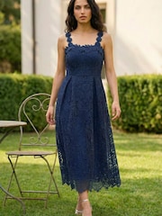 Roman Blue Floral Crochet Midi Dress - Image 2 of 4