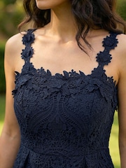 Roman Blue Floral Crochet Midi Dress - Image 4 of 4