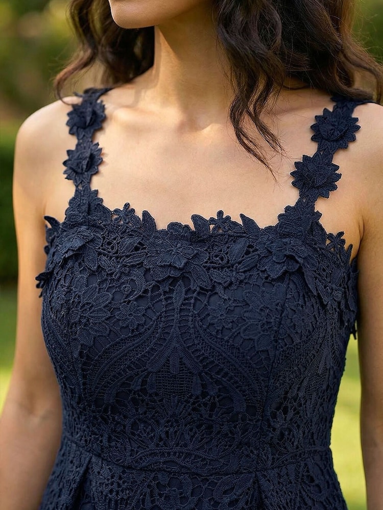 Roman Blue Floral Crochet Midi Dress - Image 4 of 4