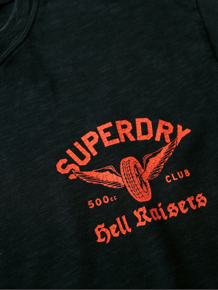 Schwarz - Superdry Lo-Fi lockeres T-Shirt mit Biker-Grafik aus 100 % Baumwolle - Bild 5 von 5