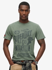 Superdry Laurel Khaki Slub 100% Cotton Workwear Script Graphic T-Shirt - Image 1 of 5