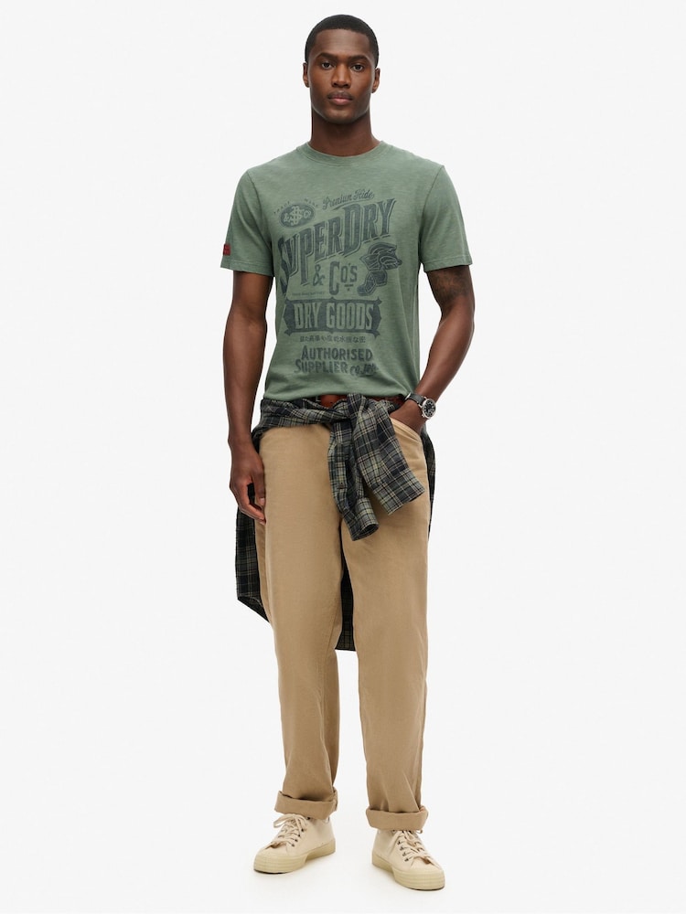 Superdry Laurel Khaki Slub 100% Cotton Workwear Script Graphic T-Shirt - Image 2 of 5