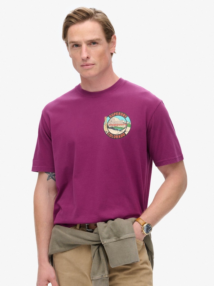 Superdry Purple 100% Cotton Travel Postcard Chest T-Shirt - Image 1 of 5