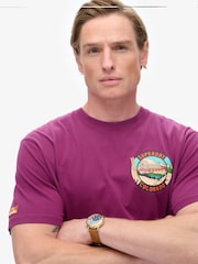 Superdry Purple 100% Cotton Travel Postcard Chest T-Shirt - Image 3 of 5