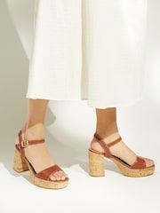 Dune London Brown Platform Block Heel Jodi Sandals - Image 1 of 7