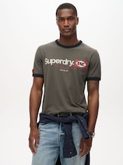 Superdry Dusky Slate Grey Ringer Workwear Graphic T-Shirt - Image 1 of 5