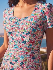 Roman Pink Floral Ruched Midi Dress - Image 3 of 4