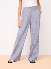 Blue Linen Blend Wide Leg Trousers - Image 1 of 7