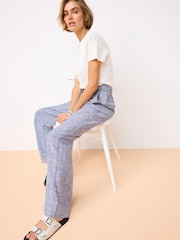 Blue Linen Blend Wide Leg Trousers - Image 2 of 7