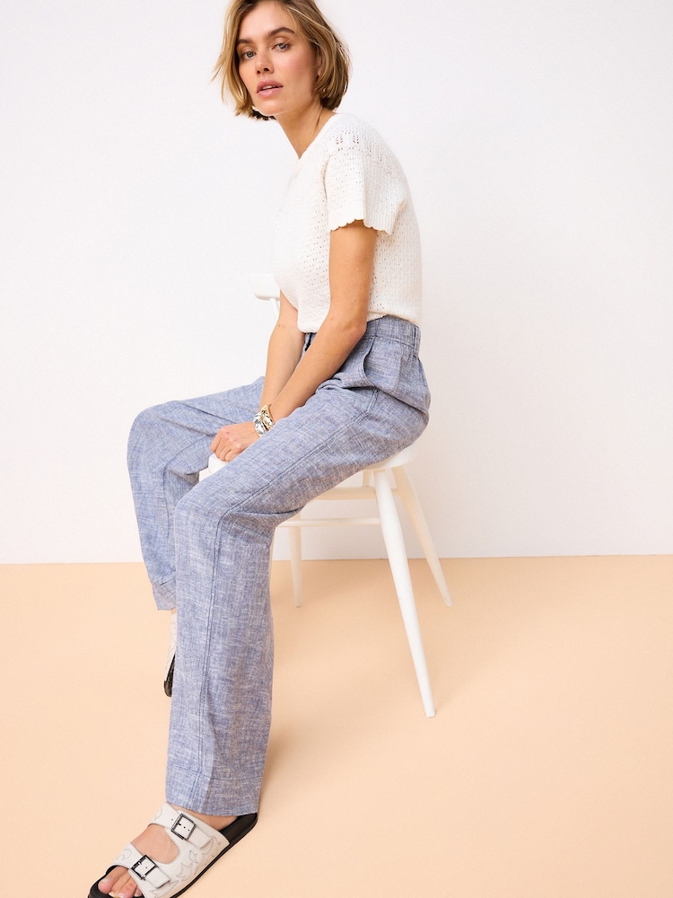 Blue Linen Blend Wide Leg Trousers - Image 2 of 7